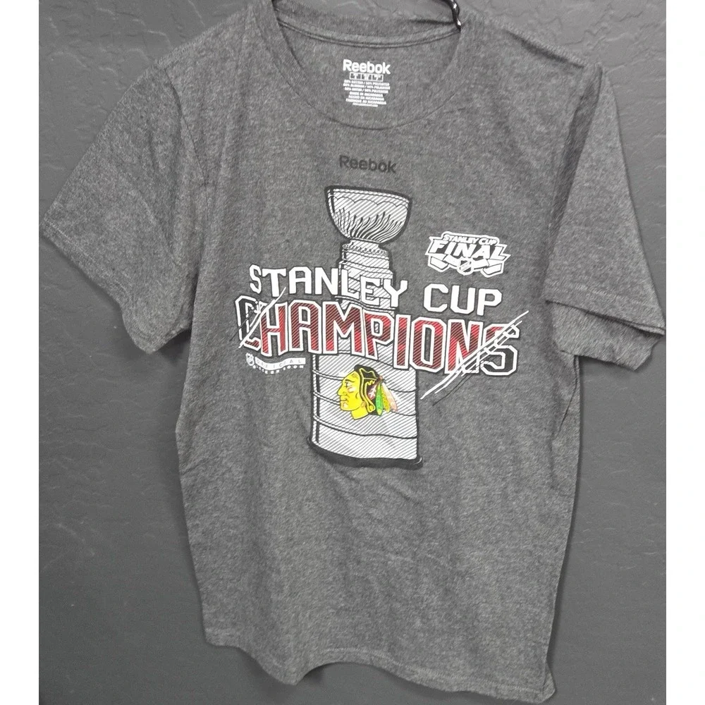 Reebok Chicago Blackhawks 2015 Stanley Cup Final Champions Gray Shirt Size S